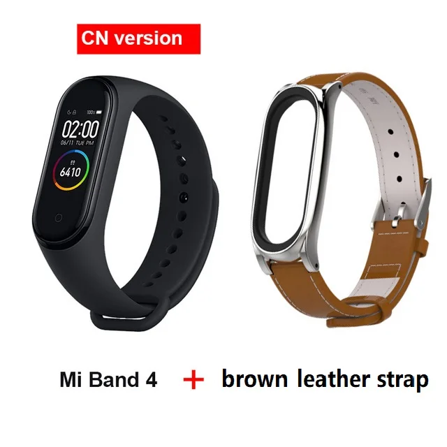 brown Leather strap Глобальная версия Xiaomi Mi Band 3 Смарт-Браслет фитнес-браслет 3 большой сенсорный экран сообщение частота сердечных сокращений Smartband - Цвет: brown Leather strap