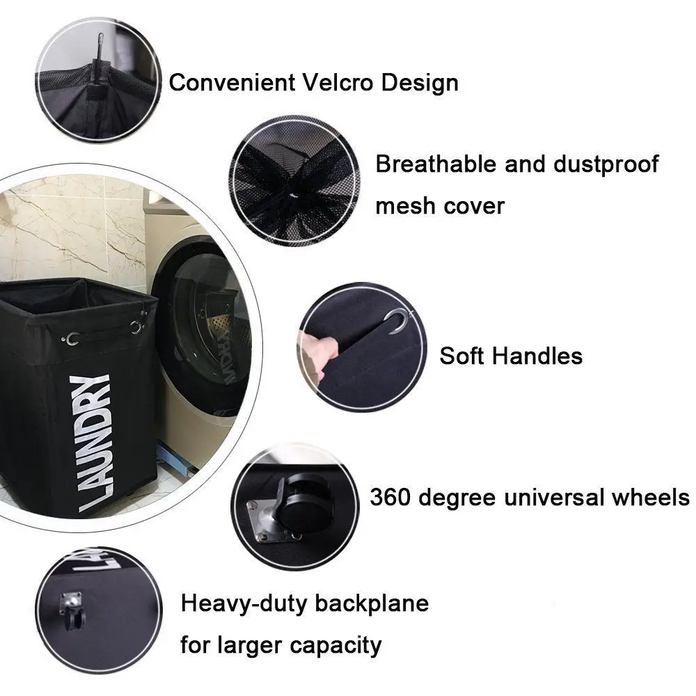 Корзина для белья с колесами водонепроницаемая и складная корзина одежды