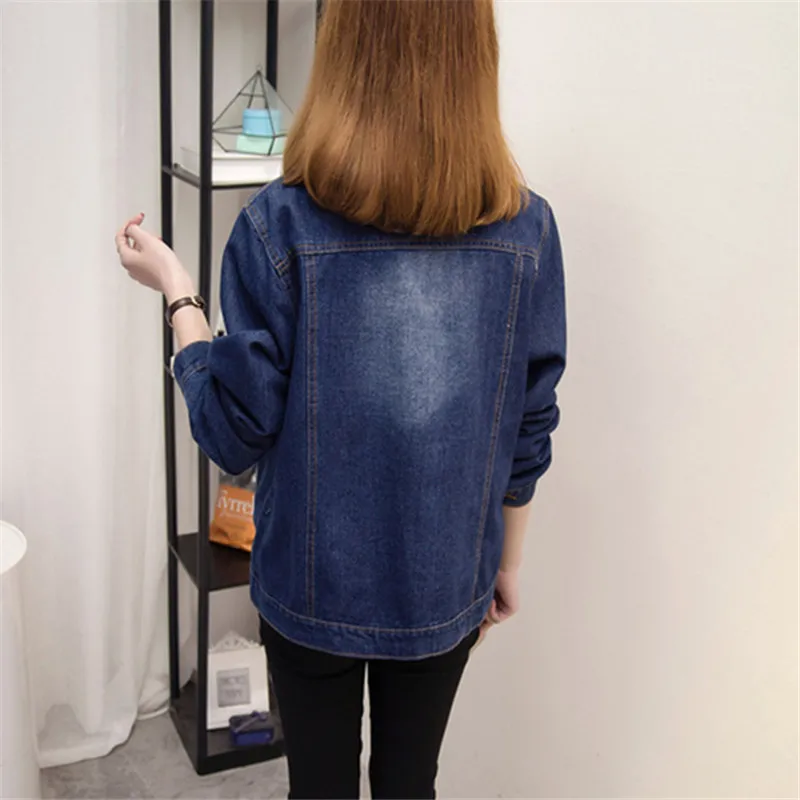 Женская джинсовая куртка весна-осень винтажная Короткая синяя с длинным рукавом