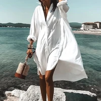 summer women dresses 2021turn down collar print casual long sleeve shirt dress plus size loose beach party vestidos robe blouse