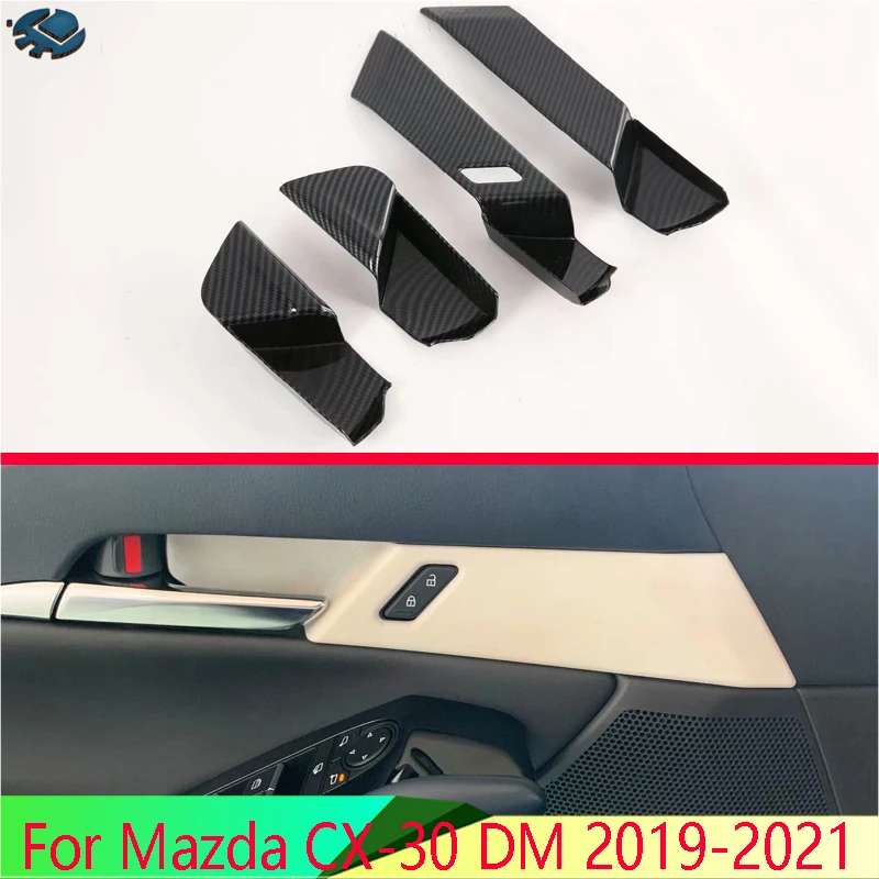 

For Mazda CX-30 DM 2019-2021 Carbon Fiber Style Inner Door Handle Cover Catch Bowl Trim Insert Bezel Frame Garnish