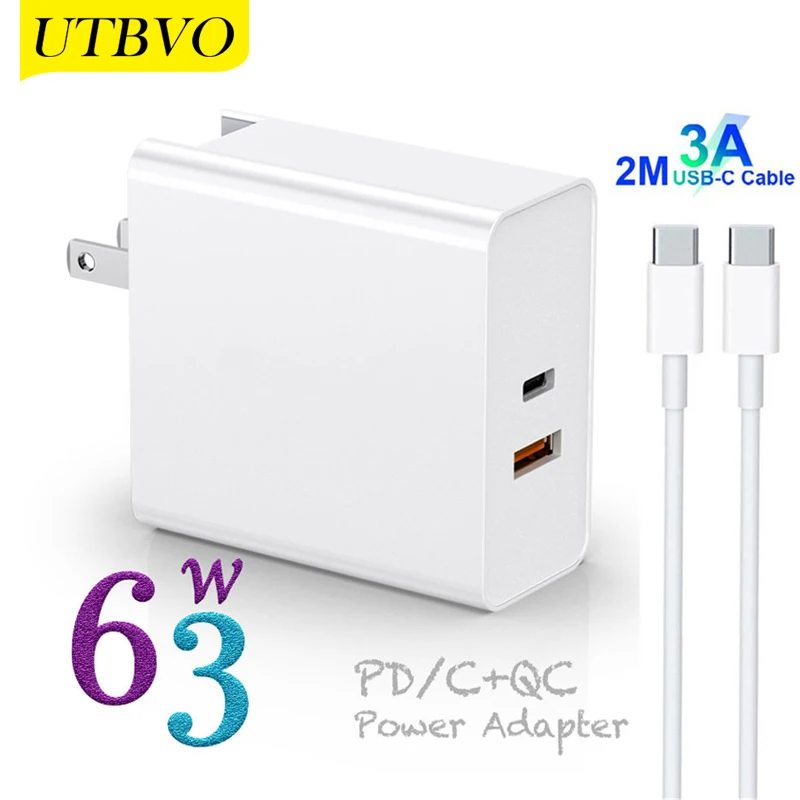 

UTBVO 63W USB C Wall Charger with 45W Power Delivery and 18W QC3.0 Fast Adapter for MacBook, Nintendo Switch, iPhone 12, iPad
