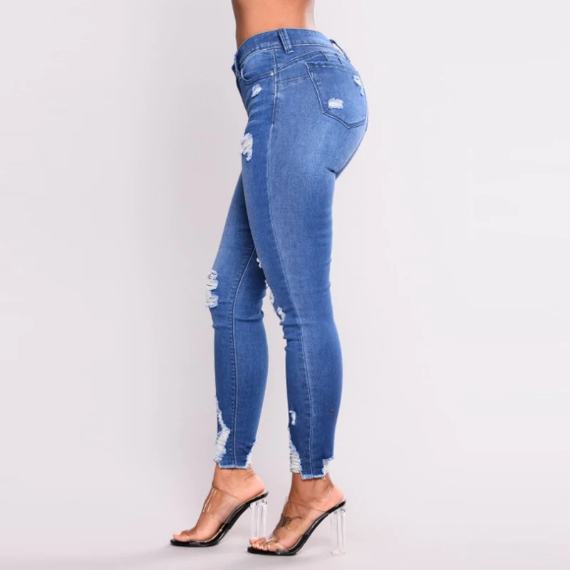 

High Waist Jeans For Women Slim Stretch Holes Denim Jean Bodycon Skinny Push Up Jeans Woman Ripped Women's Jeans