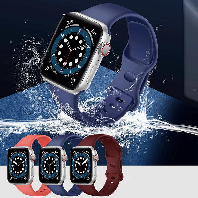 

Silicone Strap For Apple Watch band 7 45mm 41mm 40mm 38mm Smart rubber watchband bracelet iWatch band for Serie 6 SE 5 4 3 2 se