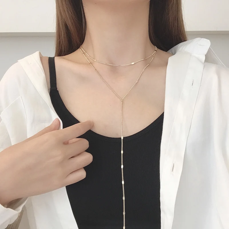 

Korean Fashion A set double Layer Necklace Female Sexy body necklace Multilayer collarbone Chain Accessories Party Gifts Jewelry