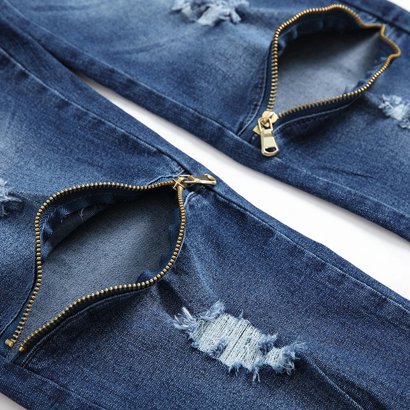 Джинсы мужские рваные с принтом модные прямые хлопковые дизайнерские штаны