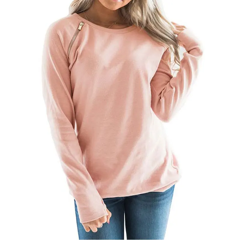 Женский свитер на молнии розовый с длинным рукавом пуловер капюшоном осень