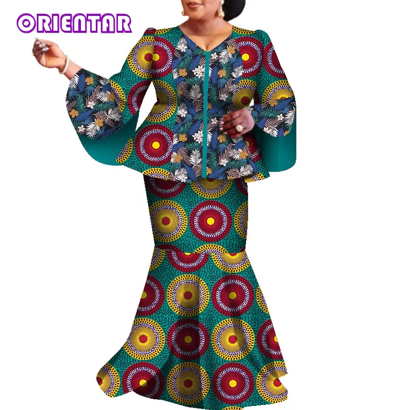 2 Pieces Set African Suits for Women African Clothes African Print Patchwork Tops and Skirt Women African Long Skirts Set WY6971