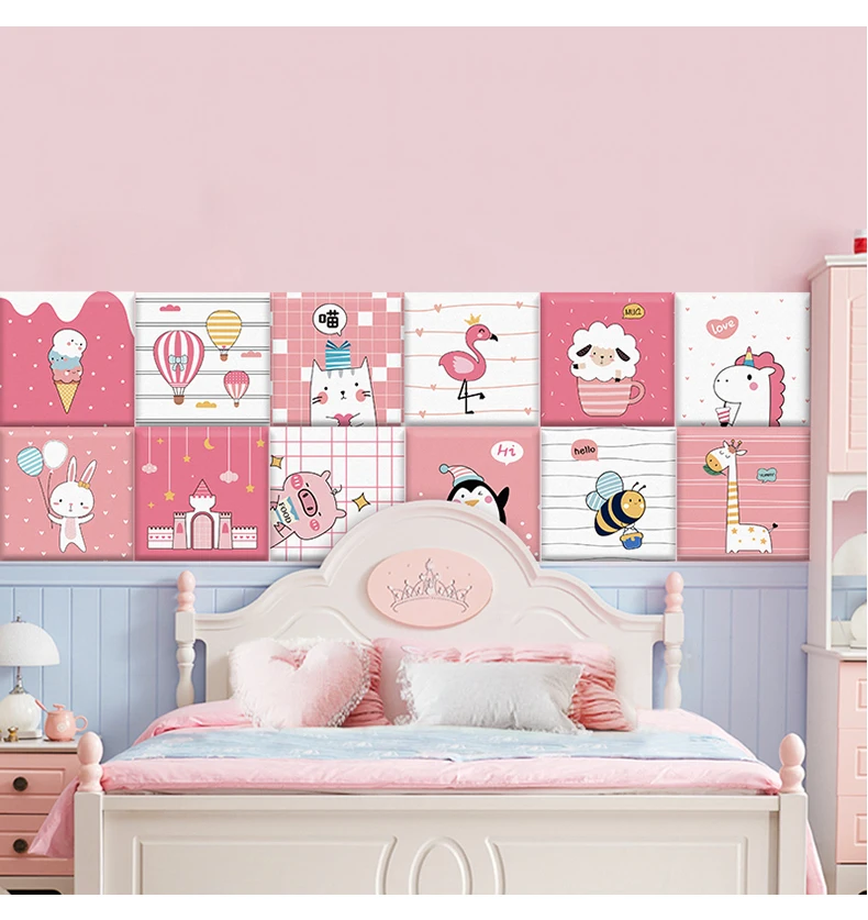 

Bed Headboards Wall Stickers Nursery Girl Kids Room Decor Self-adhesive Wallpaper Anti-Collision Tatami Decoration Art Cabecero