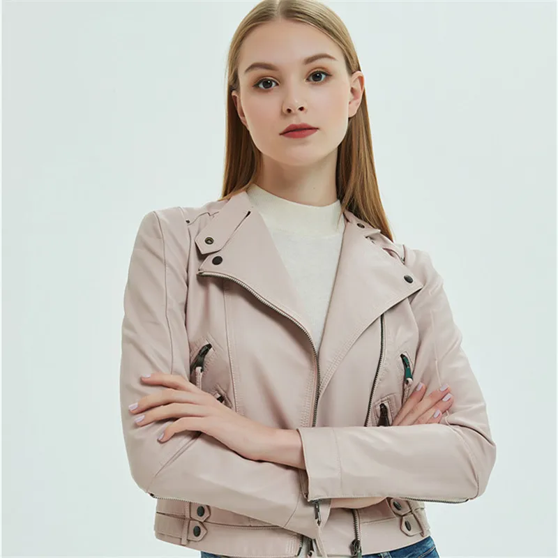 Женские Короткие Куртки из искусственной кожи размера плюс с длинным рукавом