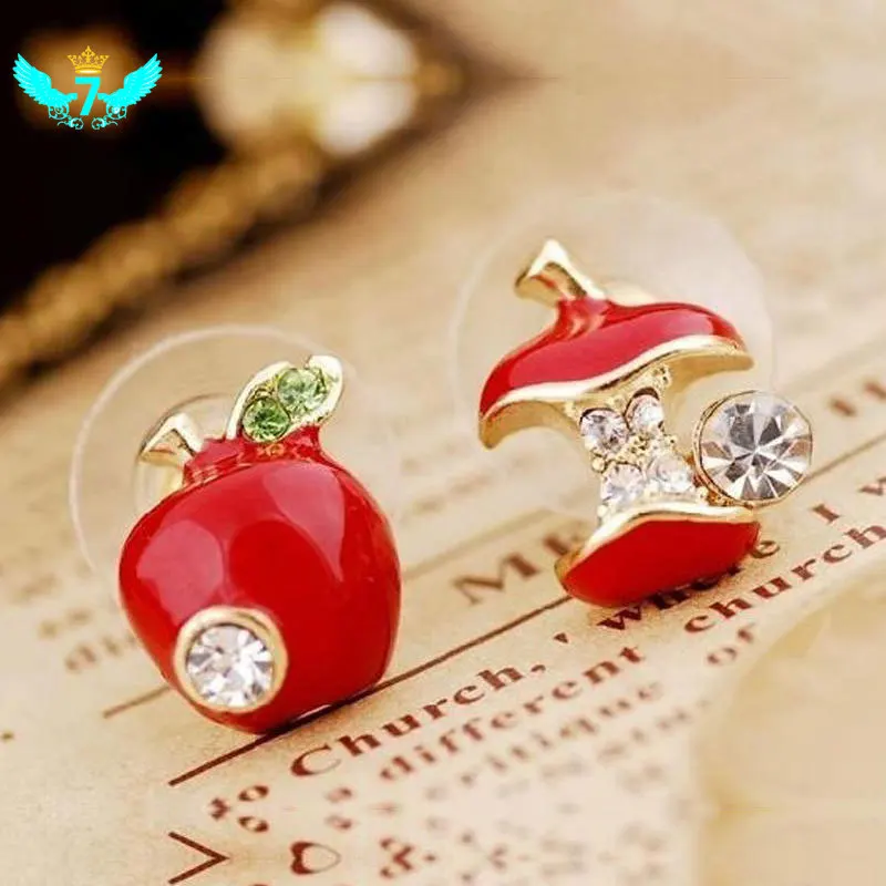 

Женские серьги, ювелирные изделия, милые серьги-гвоздики с кристаллами яблока, асимметричные серьги-гвоздики