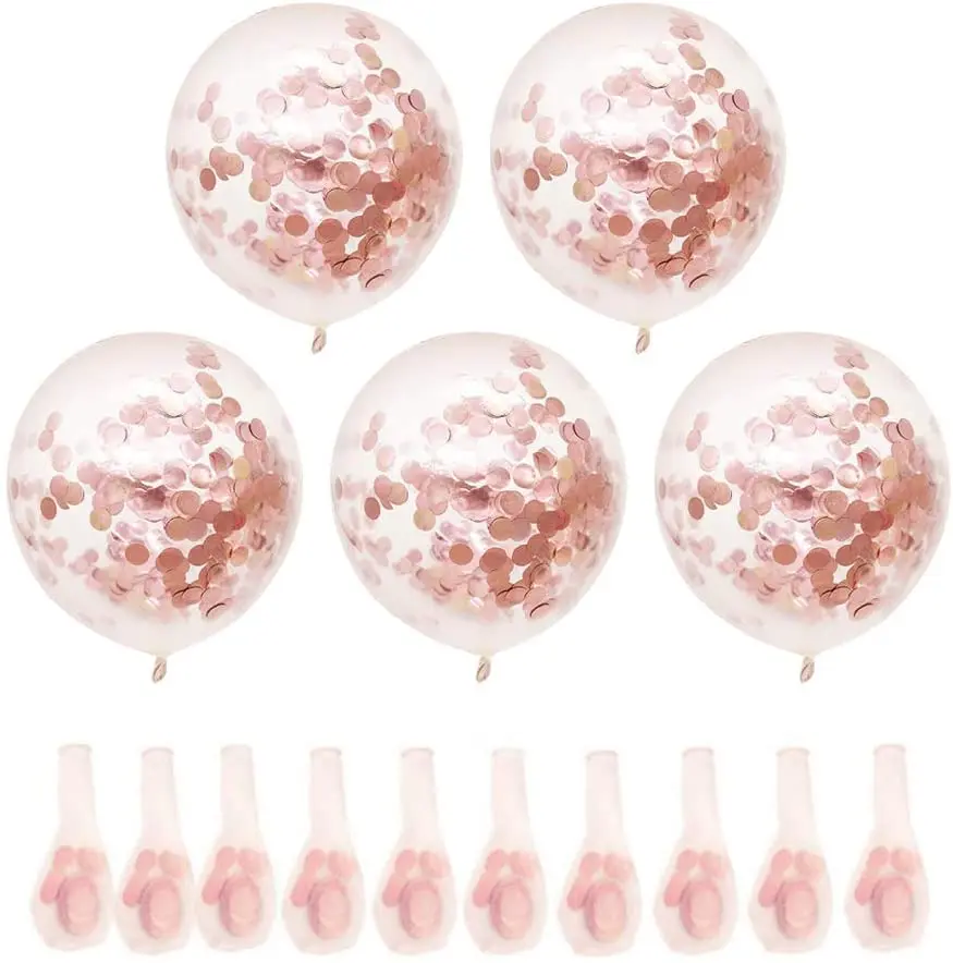 

Rose Gold Birthday Party Decoration Happy Birthday Balloons with Foil Balloons, Rose Gold Confetti Balloons and Table Runner