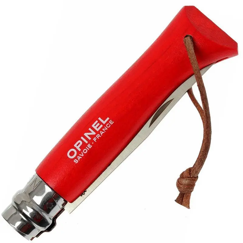 Нож Opinel №8 Trekking нержавеющая сталь кожаный темляк красный |
