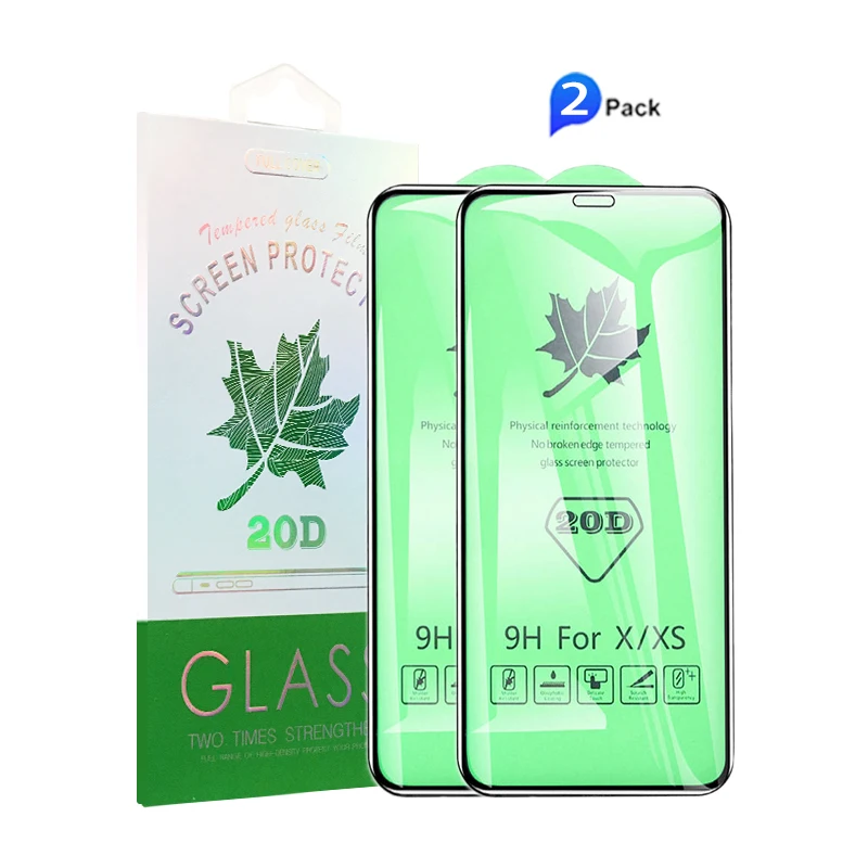 2 шт. защитное стекло с полным покрытием 20D для iPhone X XS Max XR закаленное 7 8 6 6S Plus