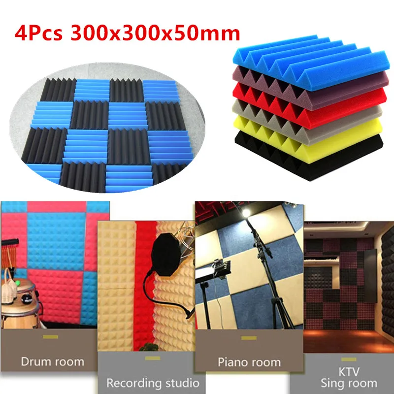 

4Pcs 300x300x50mm Soundproofing Foam Acoustic Foam Sound Treatment Studio Room Absorption Tiles Polyurethane Foam Panel