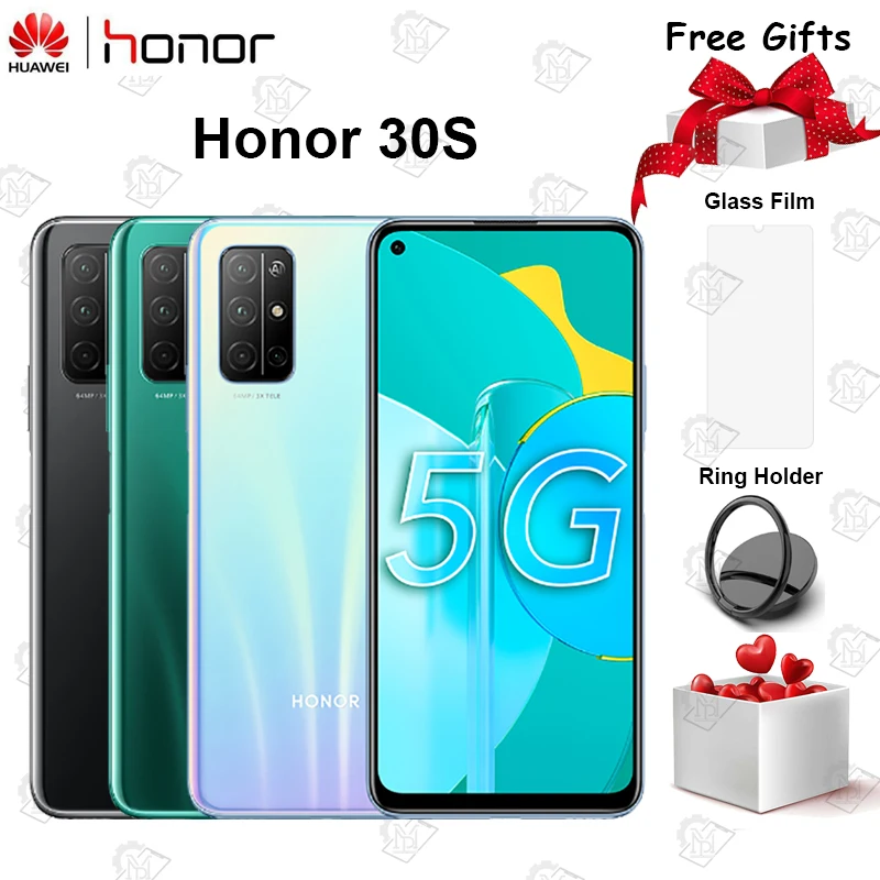 

Оригинальный Смартфон HONOR 30S 5G мобильный телефон, экран 6,5 дюйма, 8 ГБ + 128 ГБ, Восьмиядерный процессор Kirin 820, на базе Android 10, сканер лица, поддерж...