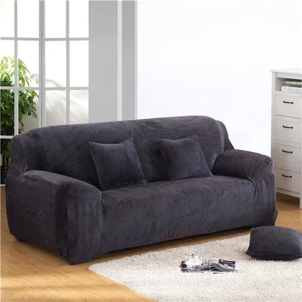 Dark Grey Твердые Цвет из толстого плюша, стрейч, чехол для дивана, Гостиная эластичные чехлы для диванов Универсальный секционный диван Чехол 1/2/3/4 местный - Цвет: Dark Grey