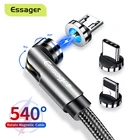Магнитный кабель Essager с поворотом на 540 градусов, кабель Micro USB Type-C для iPhone, Android, быстрая зарядка, магнитное зарядное устройство, телефонный кабель, провод, шнур