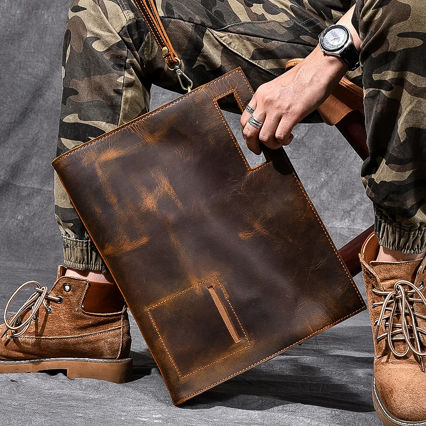 Men's Handbags Portable Messenger Bag Leather Three-purpose Retro Men Tote Bags First Layer Cowhide Crazy Horse Soft |