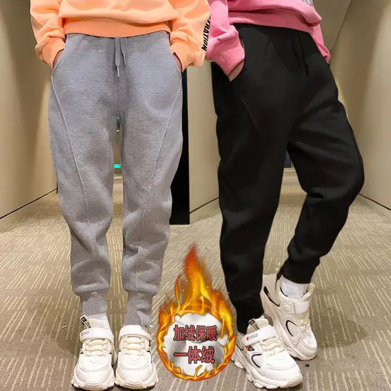 

Thick Sweatpants Winter Teen Girls Pants Fleece Thicken Children's Trousers 2021 New Sports Pants Warm School Girls Cargo Pants