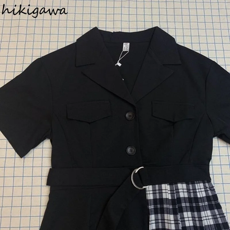 

Hikigawa Women Dress Summer 2021 A-line Patchwork Mini Dresses Female Japanese Fashion Femme Robe Black Vestido De Mujer