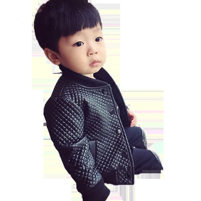 

Child New Fahsion Winter Children Black Leather Jacket Boys Stand Collar Plus Velevt Thickening Pu Leather Jacket For Baby Boy
