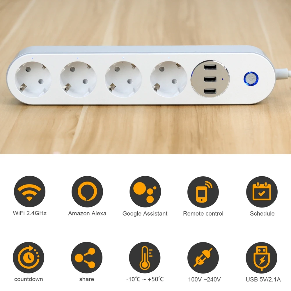 WiFi смарт Мощность полосы Стабилизатор напряжения 4 штепсельная вилка