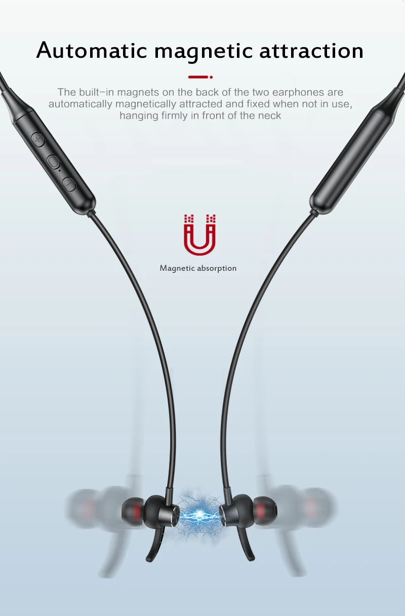 

Bluetooth 5.0 Wireless Sports Headset Stereo bass hanging Neck Metal Magnet Bluetooth headset Noise Canceling Earphone