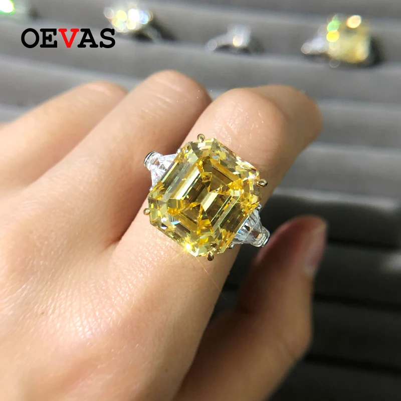 

OEVAS 100% 925 Sterling Silver 14*16mm Topaz High carbon Diamond Bridal Ring Sparkling 27 Carats Created Moissanite Fine Jewelry