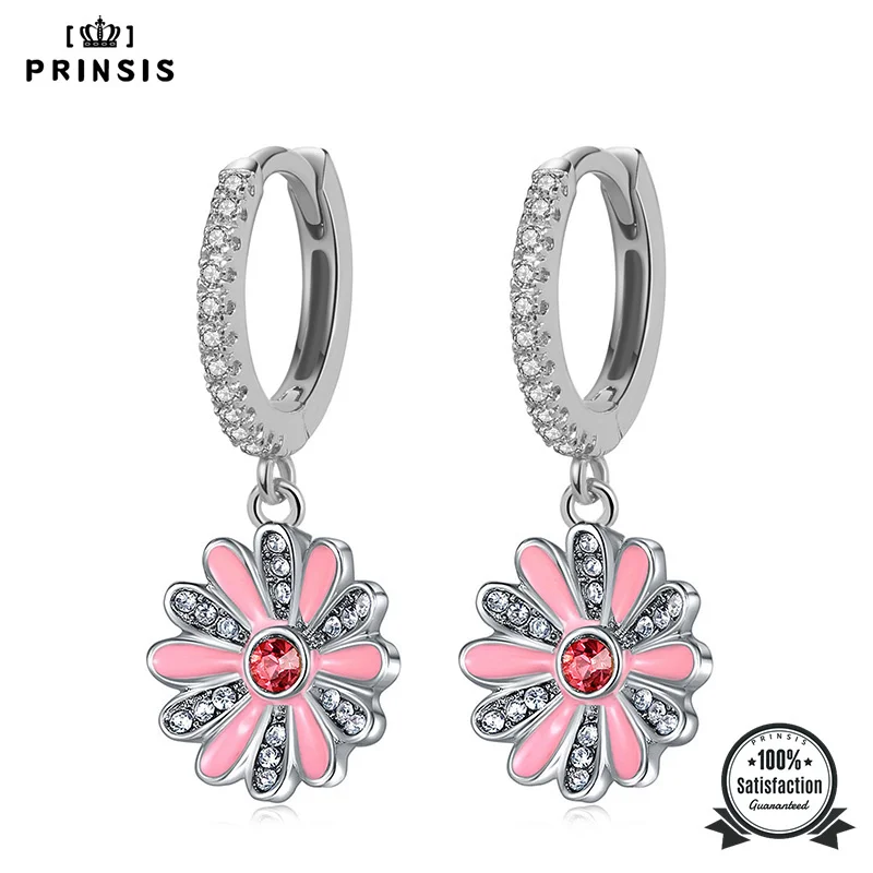 Женские модные медные серьги PrinSis, серьги-кольца с маргариткой, цветком, фианитами и кристаллами, подарок на день рождения для девочек, корейская бижутерия DJ280