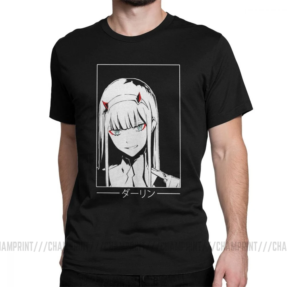Zero Two Darling In The Franxx White Аниме Манга Футболка мужская большого размера топы хипстерские футболки с круглым вырезом очищенная хлопковая футболка - Цвет: Черный