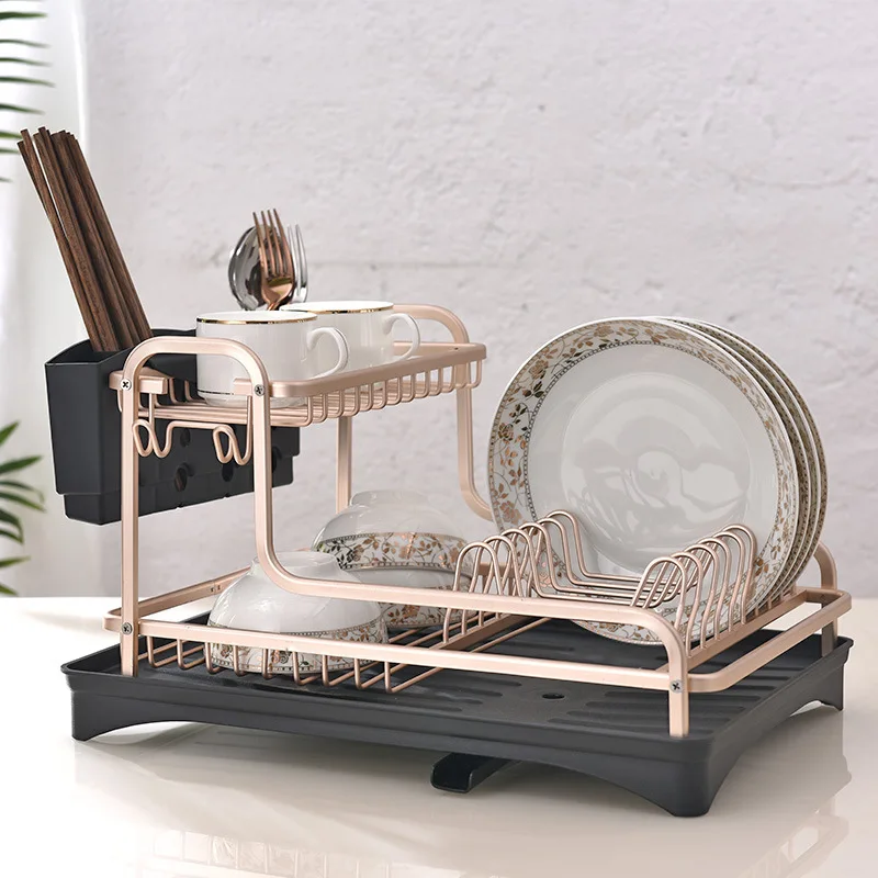 

Aluminium Alloy Dish Rack Kitchen Organizer Storage Drainer Drying Plate Shelf Sink Supplies Knife Fork Container Drain Stand