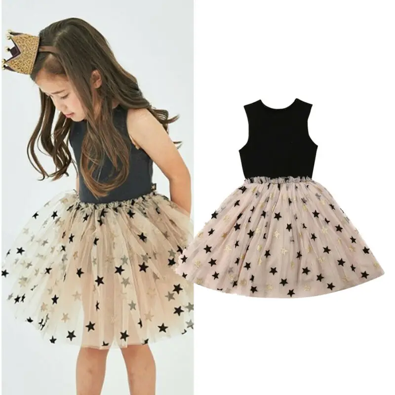 

2-7Y Newborn Kids Baby Girl Party Birthday Wedding Dress Sleeveless Black Tulle Tutu Princess Wedding Dress Clothes