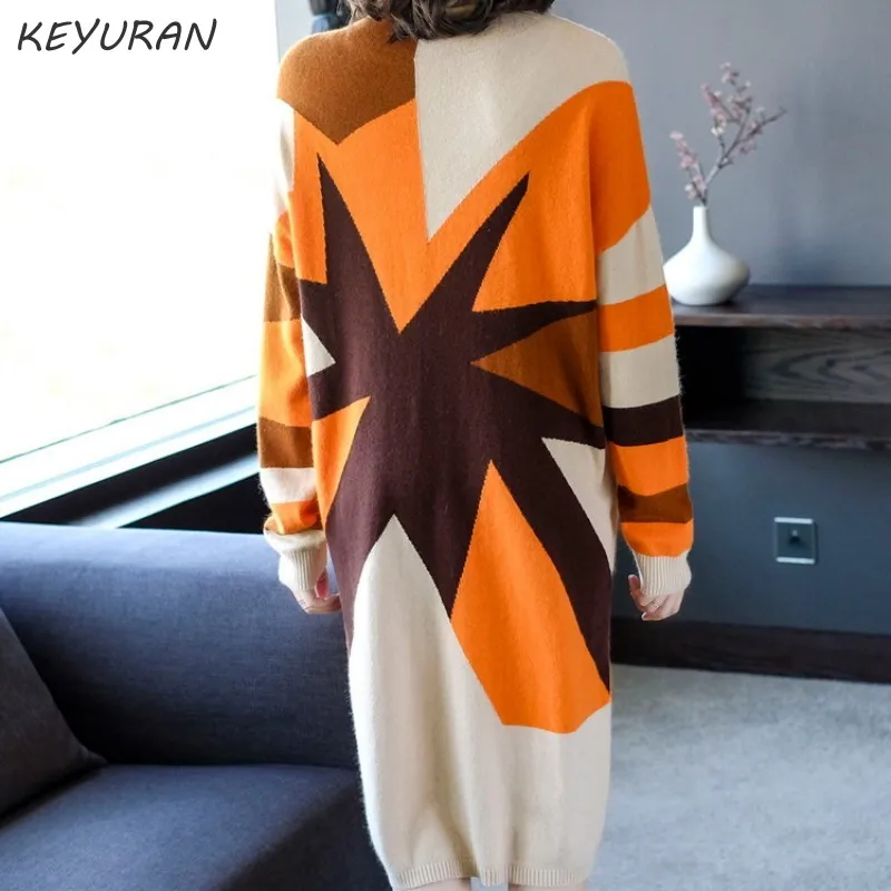 Винтажное Женское зимнее платье-свитер с высоким воротом женское элегантное