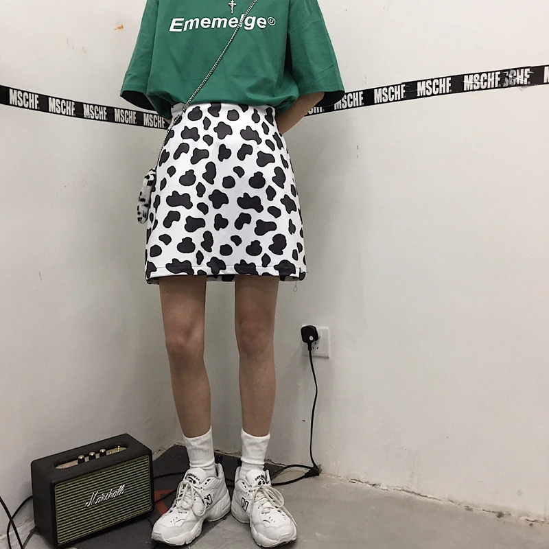Юбка женская трапециевидная с принтом коровы корейский стиль Харадзюку