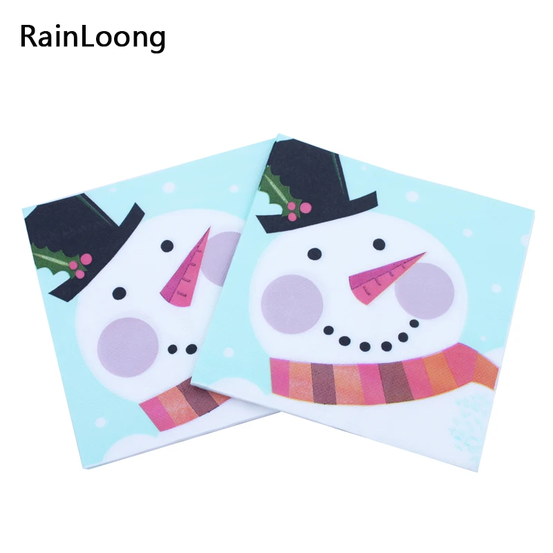 Бумажные салфетки [RainLoong] «Веселый снеговик» для украшения вечеринок, 33*33 см, 1 упаковка (20 штук/упаковка)