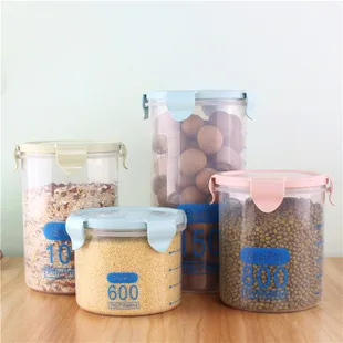 Прозрачная пластиковая пищевая герметичная пять зерновых банок с крышкой