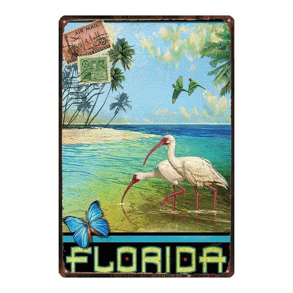 

Florida Beaches Retro City Shabby Chic Travel Tin Sign Summer Beach Wall Bar Restaurant Home Art Craft Decor