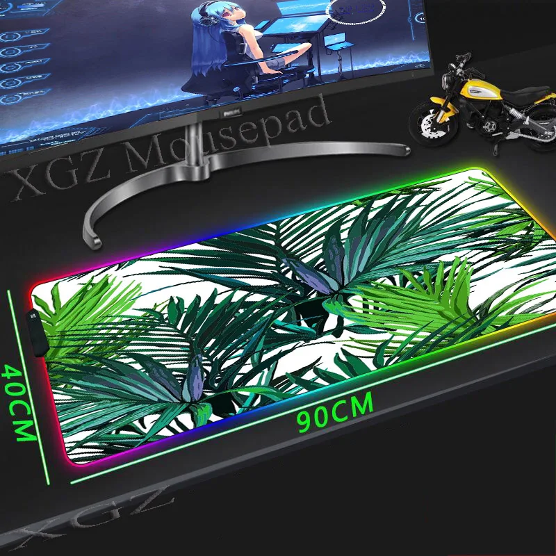 

XGZ свежий бамбук зеленые листья пользовательский большой RGB игровой коврик для мыши Черный блокировочный край компьютерная клавиатура рези...