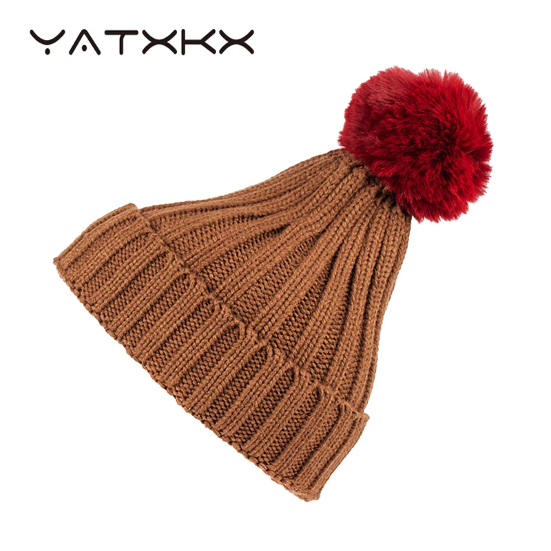 

YaTxKxWinter Hat For Women Knit Hat Women Beanie Warm Hats Cap Color Cotton Caps Cap Ladies Pompom Hat