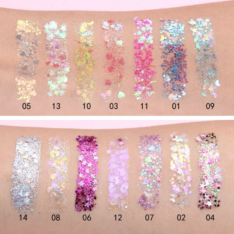 

CmaaDu Monochrome glitter powder Sequin eyeshadow Pentagram moon fragment powder Colorful polarized stage shinny eye shadows