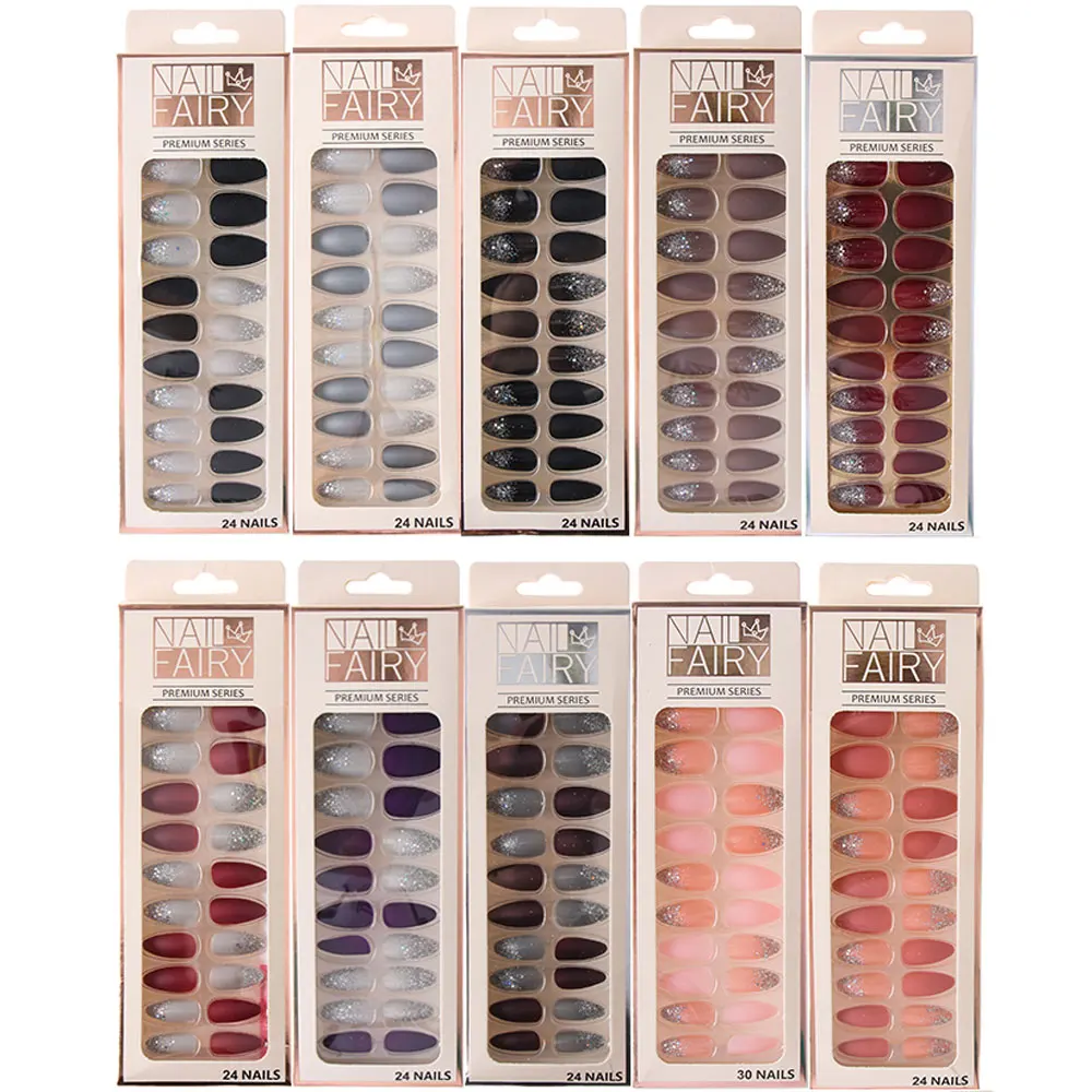 

Набор накладных ногтей, многоразовые, Блестящий Матовый типсов с полным покрытием, 24/30 шт./компл.