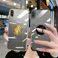 for iphone 11 case luxury metal ring stand holder clear plated cover for iphone 13 pro max 7 8 plus xr x xs 12 pro se 2020 case