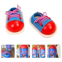 1 pair of wooden shoes threading creative tying shoelace preschool