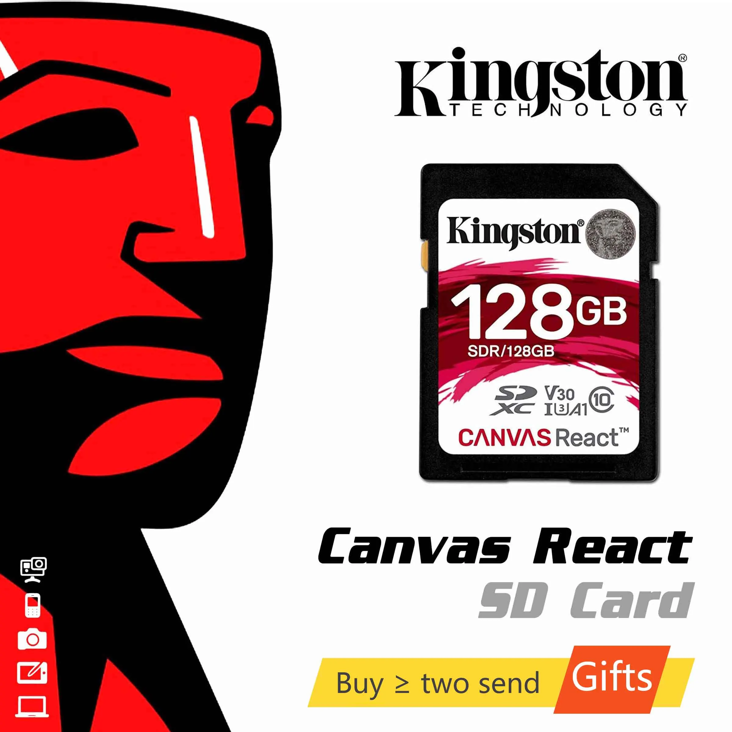 Kingston холст реагируют 32 Гб 64 128 ГБ 256 SDHC/SDXC класса 10 SD слот для карт памяти UHS I 100 МБ/с.