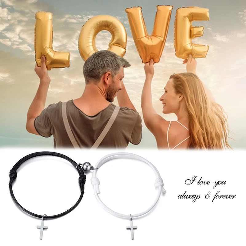 

Couples Magnetic Cross Bracelets Mutual Attraction Eternal Love Relationship Matching Jewelry Gifts for Lover Women Men BFF