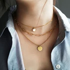 Многослойное ожерелье-чокер из нержавеющей стали с желтым золотом для женщин и девочек, Очаровательная подвеска для монет, цепочка-чокер, DN202A