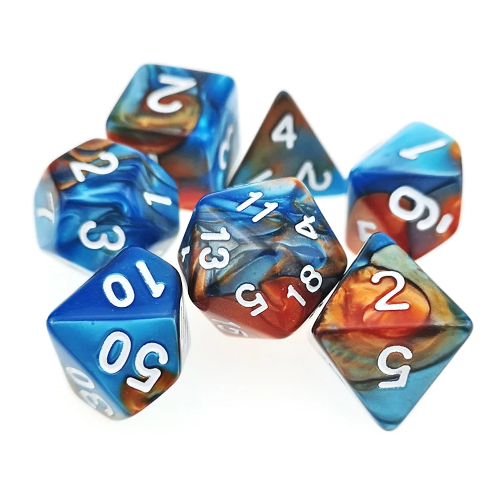 

7 PC Polyhedral RPG Dice Set Gemini Color Blue & Copper (d4 d6 d8 d10 d% d12 & d20) for DND D&D Roleplaying Games