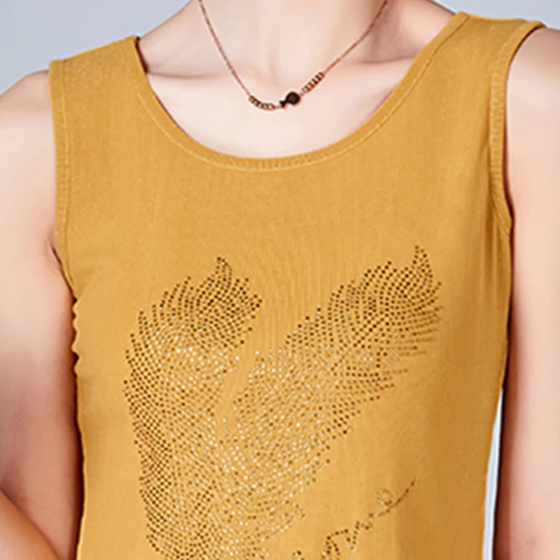 

LJSXLS Korean Net Yarn Diamond Tank Tops Women 2021 Summer The New Loose Elegant Female Sleeveless Yellow Camisole Women Clothes