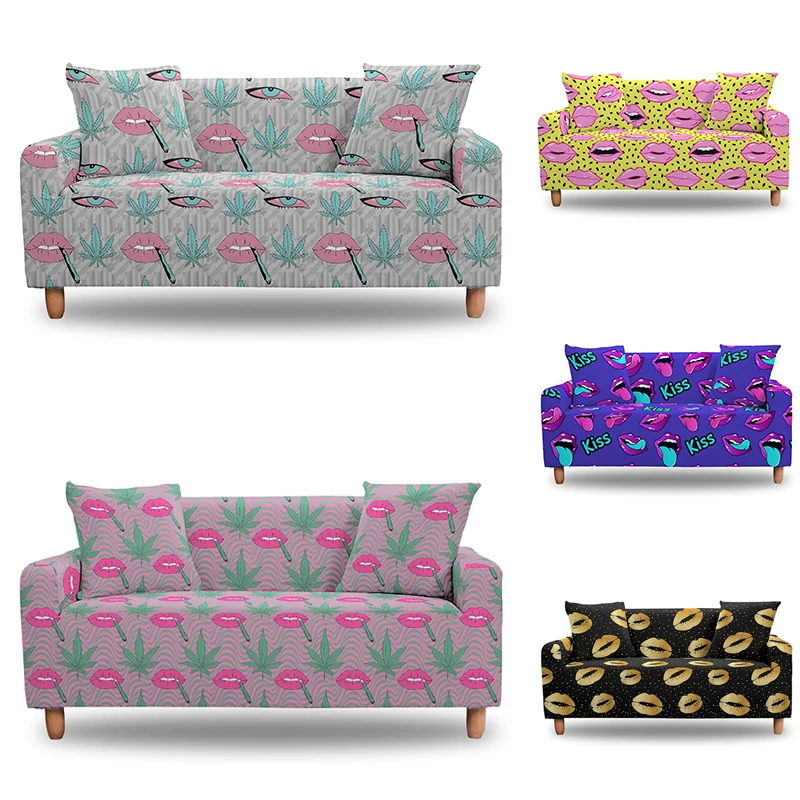 

Unique Lips Pattern Elastic Sofa Cover Dust-proof Stretch Couch Covers 1/2/3/4 Seat Detachable Slipcover For Living Room Decor